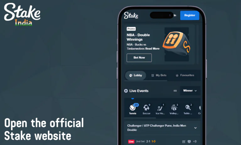 Open a mobile browser and go to the official website Stake